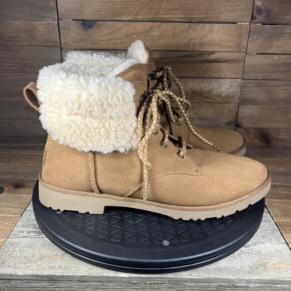 UGG Womens Size 8.5 Romely Heritage Suede Chestnut Ankle Lace Up Cuff Boots - Picture 1 of 10